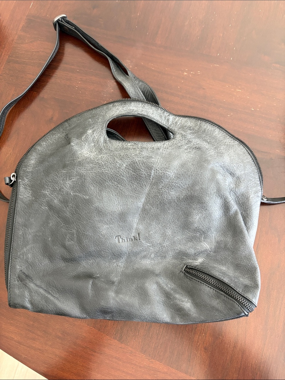Think! Black Leather Crossbody Shoulder Bag